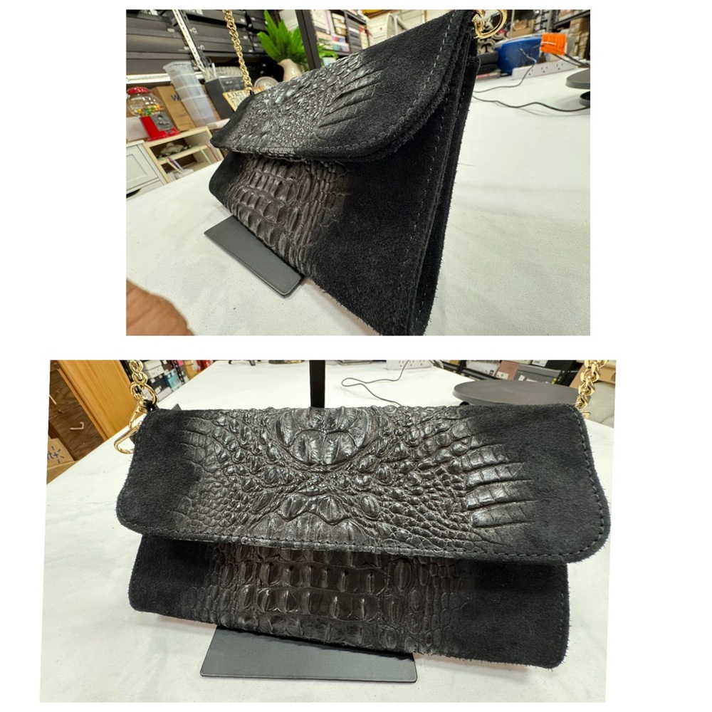 House of Harlow Black Leather Croc Embossed handbag/Cluch NWT